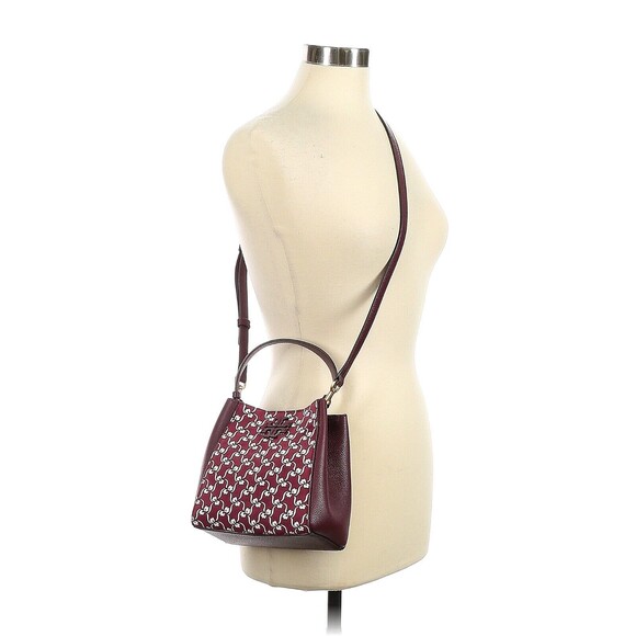 TORY BURCH McGraw Burgundy Leather High Frequency Small Bucket Crossbody Bag - Picture 2 of 11
